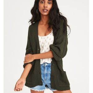 AE olive slouchy waffle knit cardigan